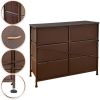 Dresser Closet with 6 Drawers; Storage Tower Unit for Bedroom; Hallway; Closet; Office Organization; Wood Top; Easy Pull Fabric Bins - Brown