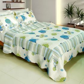 [Fresh Sound] Cotton 3PC Vermicelli-Quilted Printed Quilt Set (Full/Queen Size) - QTS-WB8097-23