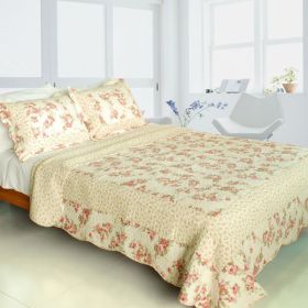 [Floral Music] Cotton 3PC Vermicelli-Quilted Printed Quilt Set (Full/Queen Size) - QTS-WB8100-23