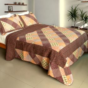 [Artistic Chic] 100% Cotton 3PC Vermicelli-Quilted Patchwork Quilt Set (Full/Queen Size) - QTS-WB8038-23