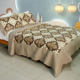 [Noble Snowflake] 100% Cotton 3PC Vermicelli-Quilted Patchwork Quilt Set (Full/Queen Size) - QTS-WB8003-23