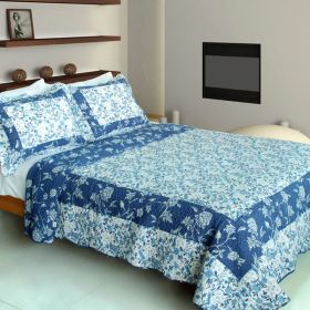 [Blue River] Cotton 3PC Vermicelli-Quilted Printed Quilt Set (Full/Queen Size) - QTS-WB8105-23