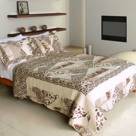 [Delicate Leopard] 100% Cotton 3PC Vermicelli-Quilted Patchwork Quilt Set (Full/Queen Size) - QTS-WB8033-23