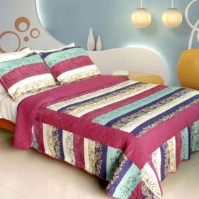 [Secret Season] Cotton 3PC Vermicelli-Quilted Printed Quilt Set (Full/Queen Size) - QTS-WB8085-23