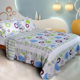 [Bubble Ocean] 100% Cotton 3PC Vermicelli-Quilted Patchwork Quilt Set (King Size) - QTS-WB8017-4