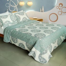 [Noble Lake] Cotton 3PC Vermicelli-Quilted Printed Quilt Set (Full/Queen Size) - QTS-WB8043-23