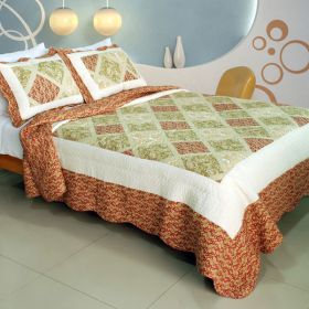 [Love Profile ] Cotton 3PC Vermicelli-Quilted Printed Quilt Set (Full/Queen Size) - QTS-WB8071-1-23