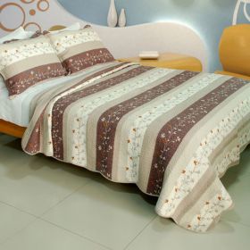 [Blessness] Cotton 3PC Vermicelli-Quilted Printed Quilt Set (Full/Queen Size) - QTS-WB8051-23