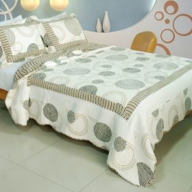 [Circle Style] Cotton 3PC Vermicelli-Quilted Printed Quilt Set (Full/Queen Size) - QTS-WB8065-23