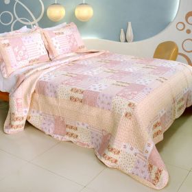 [Love Blossom] Cotton 3PC Vermicelli-Quilted Printed Quilt Set (Full/Queen Size) - QTS-WB8057-23