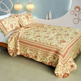 [Beautiful Moment] Cotton 3PC Vermicelli-Quilted Printed Quilt Set (Full/Queen Size) - QTS-WB8047-23