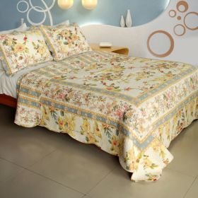 [Sweet Taste] 100% Cotton 3PC Vermicelli-Quilted Patchwork Quilt Set (Full/Queen Size) - QTS-WB8028-23