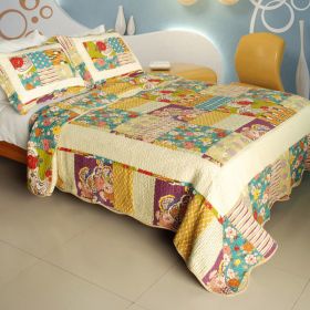 [Memory Piano] Cotton 3PC Vermicelli-Quilted Printed Quilt Set (Full/Queen Size) - QTS-WB8077-23