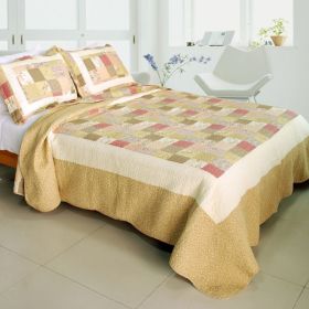 [Dream Production ] Cotton 3PC Vermicelli-Quilted Printed Quilt Set (Full/Queen Size) - QTS-WB8078-23