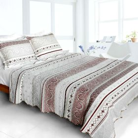 [Spring Creek]Velvet 3PC Vermicelli-Quilted Printed Quilt Set (Full/Queen Size) - QTS-WBMR203-23