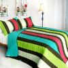 [My Way] 3PC Vermicelli-Quilted Patchwork Quilt Set (Full/Queen Size) - ONITIVA-QTS01077-23