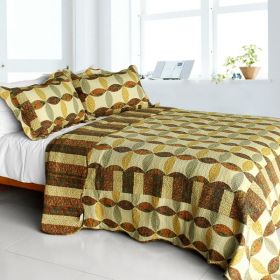 [Memories Off] Cotton 3PC Vermicelli-Quilted Striped Patchwork Quilt Set (Full/Queen Size) - QTS-DO9966-23