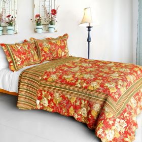 [Time Jumper] Cotton 3PC Vermicelli-Quilted Floral Printed Quilt Set (Full/Queen Size) - QTS-DO33-23