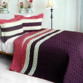 [Goodbye Floppy ] 3PC Vermicelli-Quilted Patchwork Quilt Set (Full/Queen Size) - ONITIVA-QTS01174-23