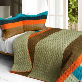 [Electro In The Making] 3PC Vermicelli-Quilted Patchwork Quilt Set (Full/Queen Size) - ONITIVA-QTS01175-23