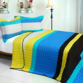 [Love in Sea] 3PC Vermicelli-Quilted Patchwork Quilt Set (Full/Queen Size) - ONITIVA-QTS01160-23