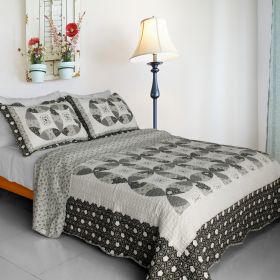 [Francesca] Cotton 3PC Vermicelli-Quilted Printed Quilt Set (Full/Queen Size) - QTS-SJIN9037-23