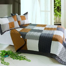 [Harvest] 3PC Vermicelli-Quilted Patchwork Quilt Set (Full/Queen Size) - ONITIVA-QTS01030-23