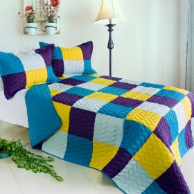 [Rhapsody] 3PC Vermicelli-Quilted Patchwork Quilt Set (Full/Queen Size) - ONITIVA-QTS01031-23