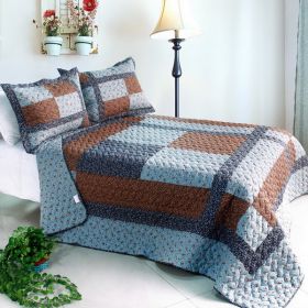 [Wild Swan] Cotton 3PC Vermicelli-Quilted Patchwork Quilt Set (Full/Queen Size) - ONITIVA-QTS01016-23