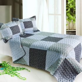 [Simple life] Cotton 3PC Vermicelli-Quilted Patchwork Quilt Set (Full/Queen Size) - ONITIVA-QTS01023-23