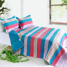 [Colorful Sky] 3PC Vermicelli-Quilted Striped Quilt Set (Full/Queen Size) - ONITIVA-QTS01019-23