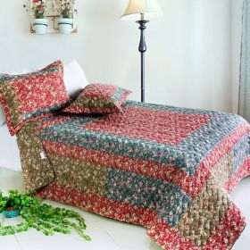 [Reminiscence] Cotton 3PC Vermicelli-Quilted Patchwork Quilt Set (Full/Queen Size) - ONITIVA-QTS01025-23