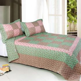 [Bliss] Cotton 3PC Vermicelli-Quilted Patchwork Quilt Set (Full/Queen Size) - ONITIVA-QTS01014-23