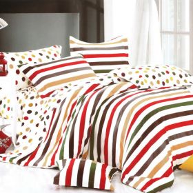 Blancho Bedding - [Rainbow Dots & Stripe] 100% Cotton 4PC Comforter Cover/Duvet Cover Combo (King Size) - BLANCHOMF01073-4