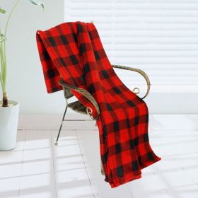 [Trendy Plaids - Black/Red] Soft Coral Fleece Throw Blanket (71 by 79 inches) - BLK-KRY032