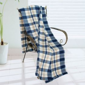 [Trendy Plaids - White/Blue/Sand beige] Soft Coral Fleece Throw Blanket (71 by 79 inches) - BLK-KRY063