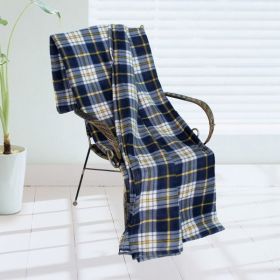 [Trendy Plaids - Blue/White/Yellow] Soft Coral Fleece Throw Blanket (71 by 79 inches) - BLK-KRY010