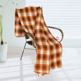 [Trendy Plaids - Light Brown/Orange/White] Soft Coral Fleece Throw Blanket (71 by 79 inches) - TB-BLK060