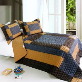 [Classics Harmony] 3PC Vermicelli-Quilted Patchwork Quilt Set (Full/Queen Size) - ONITIVA-QTS01010-23