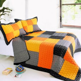 [Mild Winter] 3PC Vermicelli-Quilted Patchwork Quilt Set (Full/Queen Size) - ONITIVA-QTS01008-23