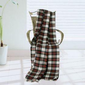 [Gracious Plaids - Black/White/Red/Black] Soft Coral Fleece Throw Blanket (71 by 79 inches) - BLK-KRY001