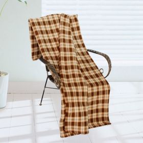 [Trendy Plaids - Brown/Khaki/Black] Soft Coral Fleece Throw Blanket (71 by 79 inches) - BLK-KRY003