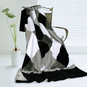 Onitiva - [Plaids - Black/Gray/White] Soft Coral Fleece Patchwork Throw Blanket (59 by 78.7 inches) - ONITIVA-BLK-035