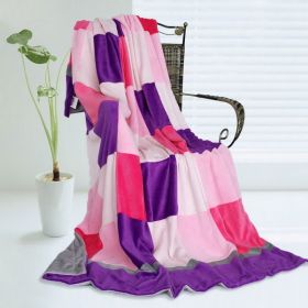 Onitiva - [Plaids - Purple & Pink] Soft Coral Fleece Patchwork Throw Blanket (59 by 78.7 inches) - ONITIVA-BLK-024