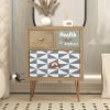 Wooden Nightstand with Three Drawers and Metal Feet Modern Style Bedside Table (Natural) - Natural