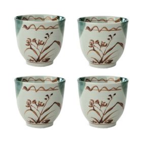 4Pcs Japanese Style Orchid Ceramic Teacups Small Straight Wine Cups 150ML - Default