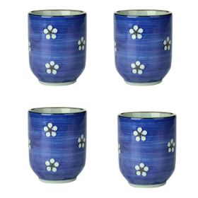 4Pcs Japanese Style Cute Flowers Ceramic Teacups Small Straight Wine Cups 150ML - Default