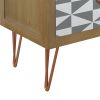 Wooden Nightstand with Three Drawers and Metal Feet Modern Style Bedside Table (Natural) - Natural