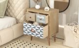 Wooden Nightstand with Three Drawers and Metal Feet Modern Style Bedside Table (Natural) - Natural