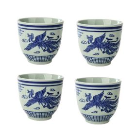 4Pcs Chinese Style Phoenix Ceramic Teacups Small Straight Wine Glass 150ML - Default